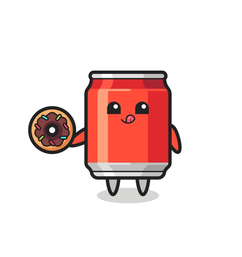 illustration of an drink can character eating a doughnut vector