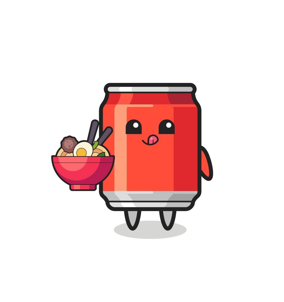 cute drink can character eating noodles vector