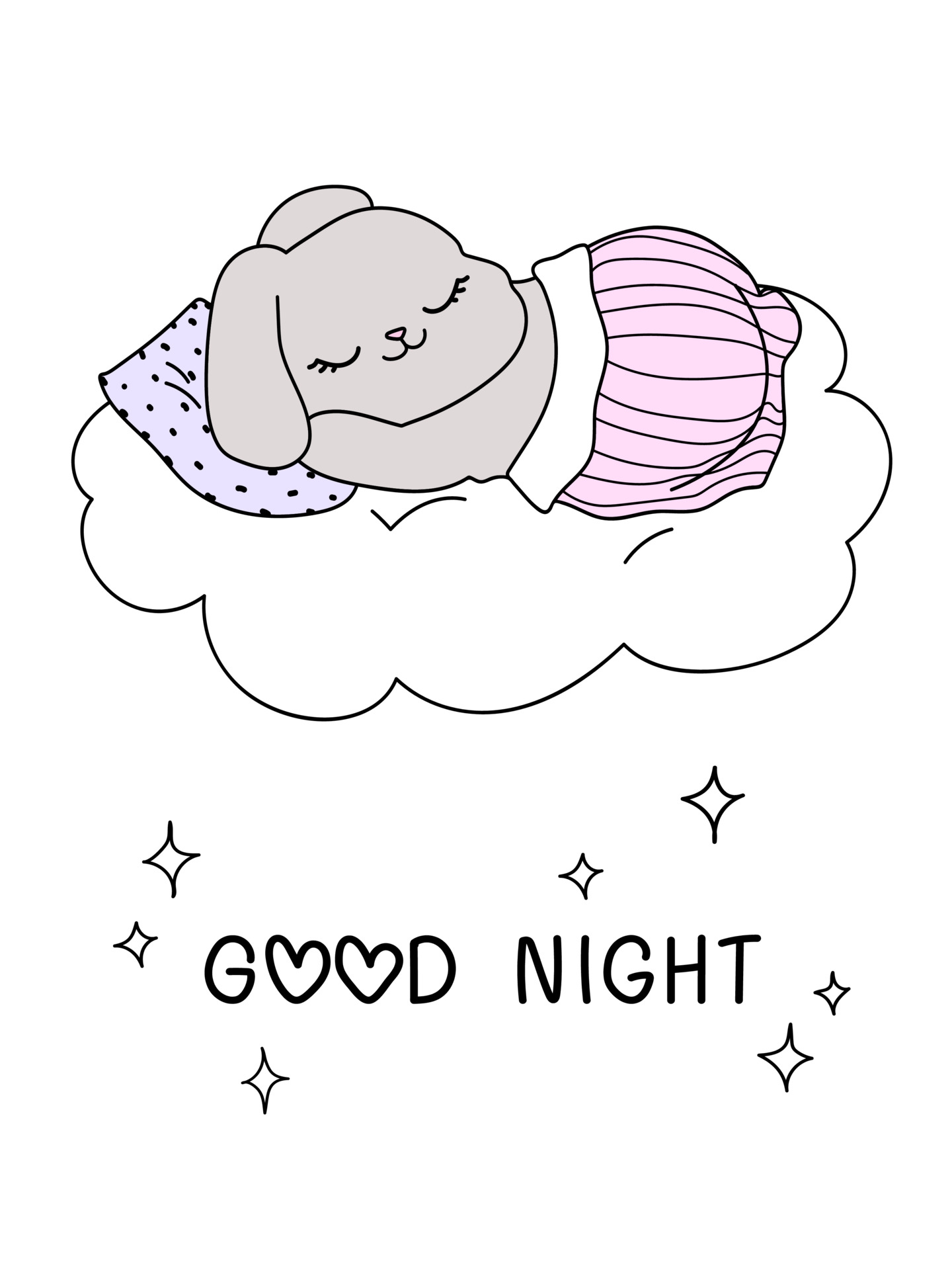 Cute cartoon rabbit sleeping cloud Good night bunny text