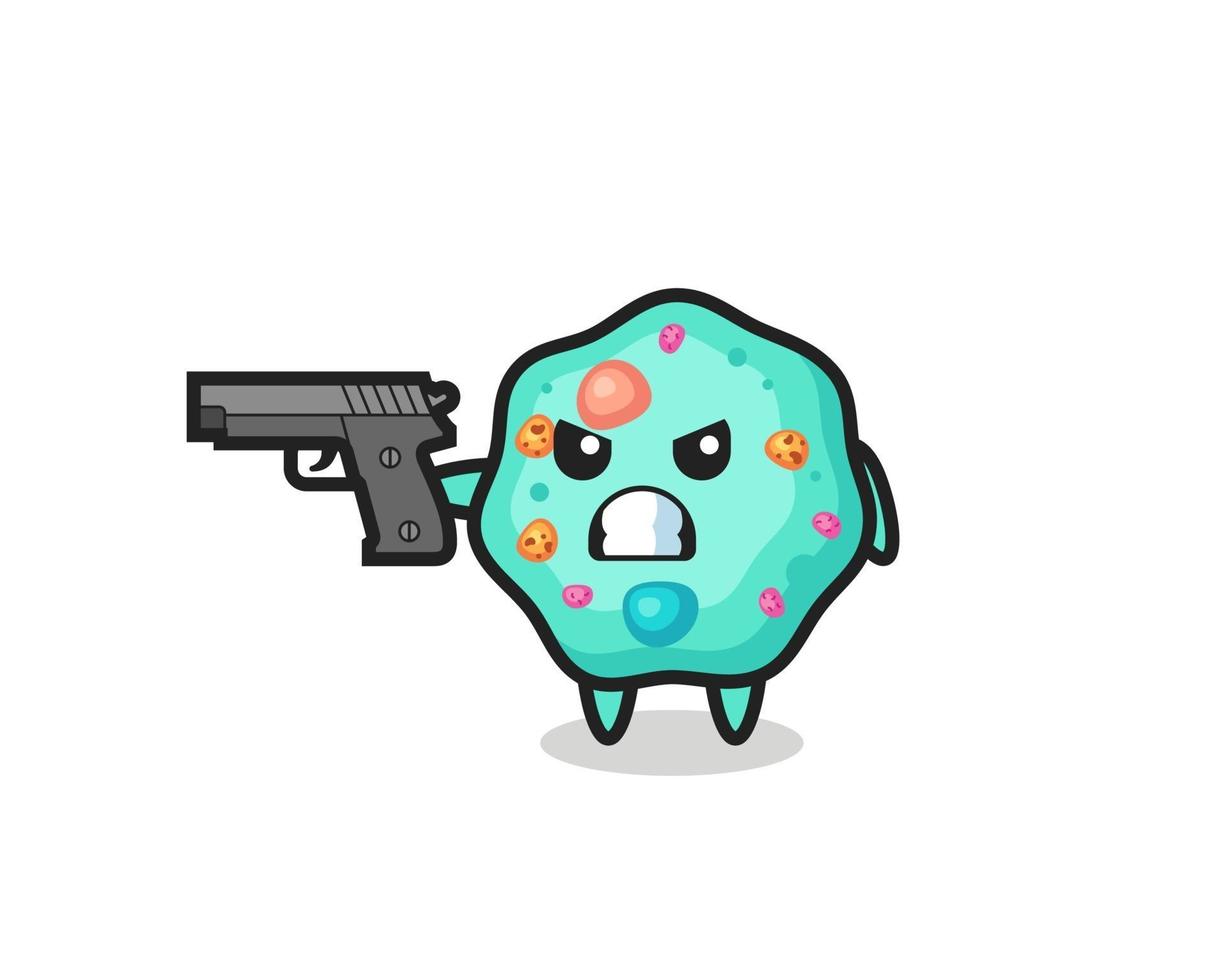 the cute amoeba character shoot with a gun vector