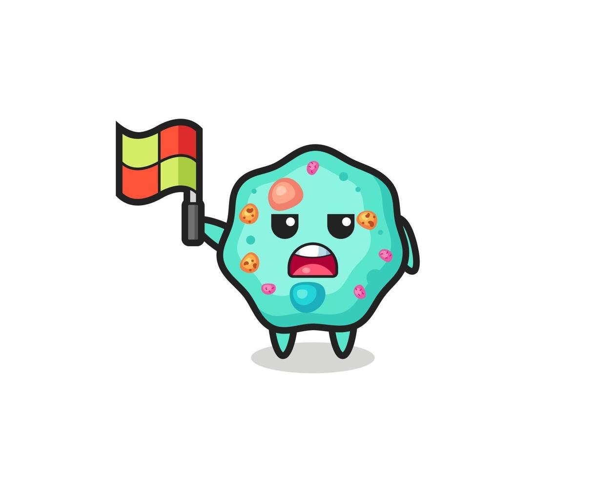amoeba character as line judge putting the flag up vector