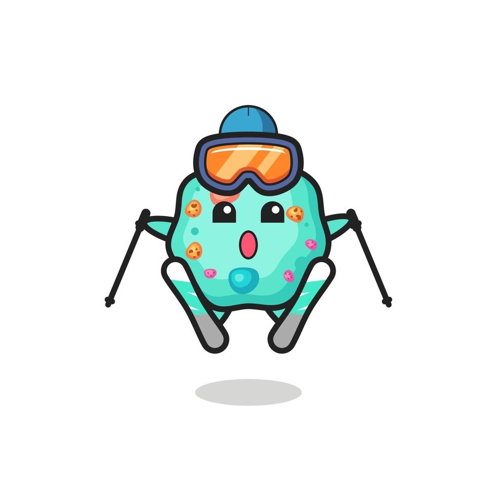 amoeba mascot character as a ski player vector