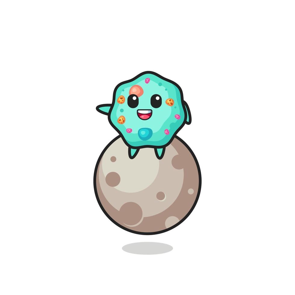 illustration of amoeba cartoon sitting on the moon vector