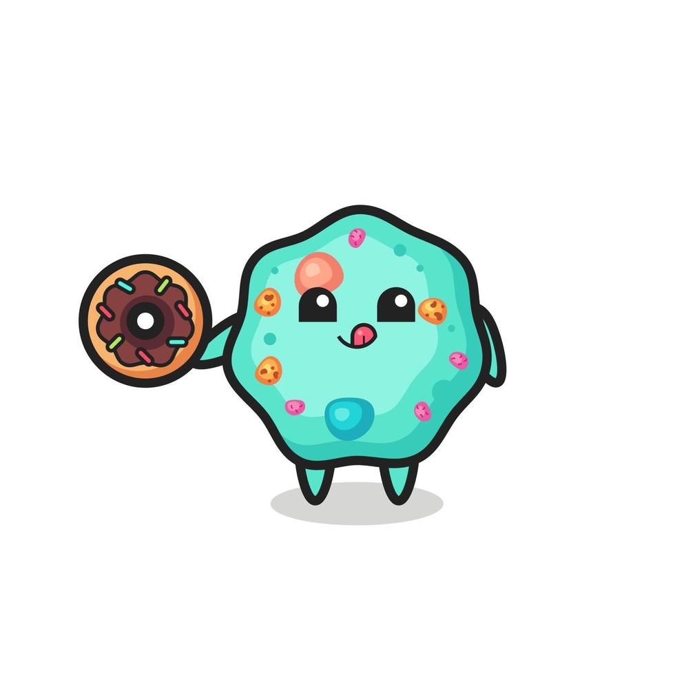 illustration of an amoeba character eating a doughnut vector
