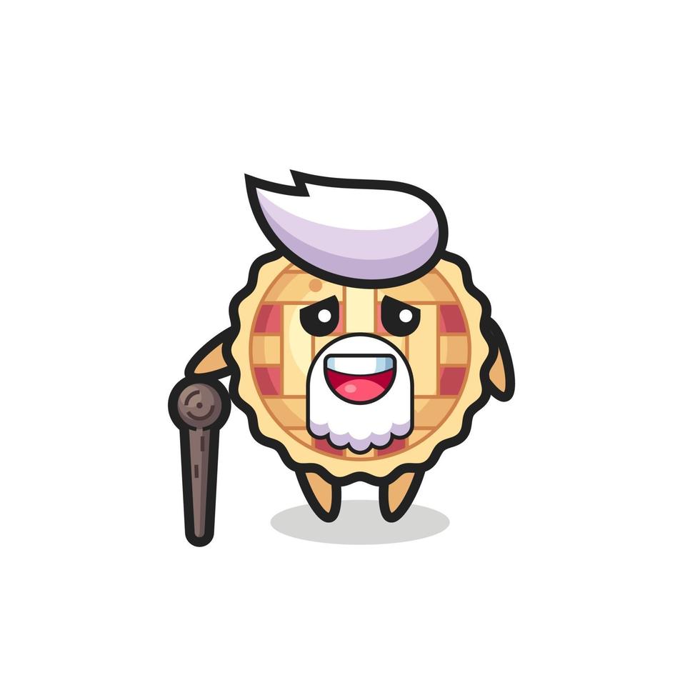 cute apple pie grandpa is holding a stick vector