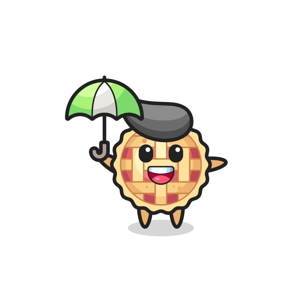 cute apple pie illustration holding an umbrella vector