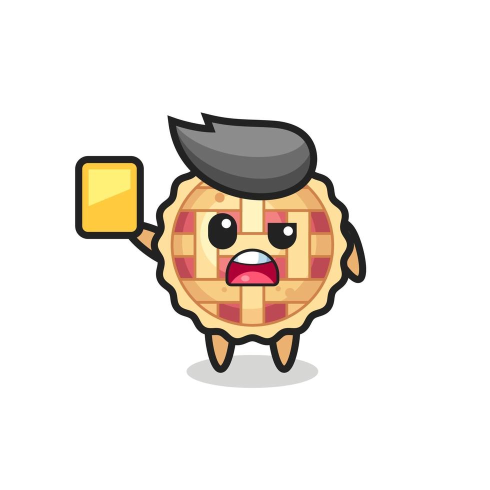 cartoon apple pie character as a football referee giving a yellow card vector