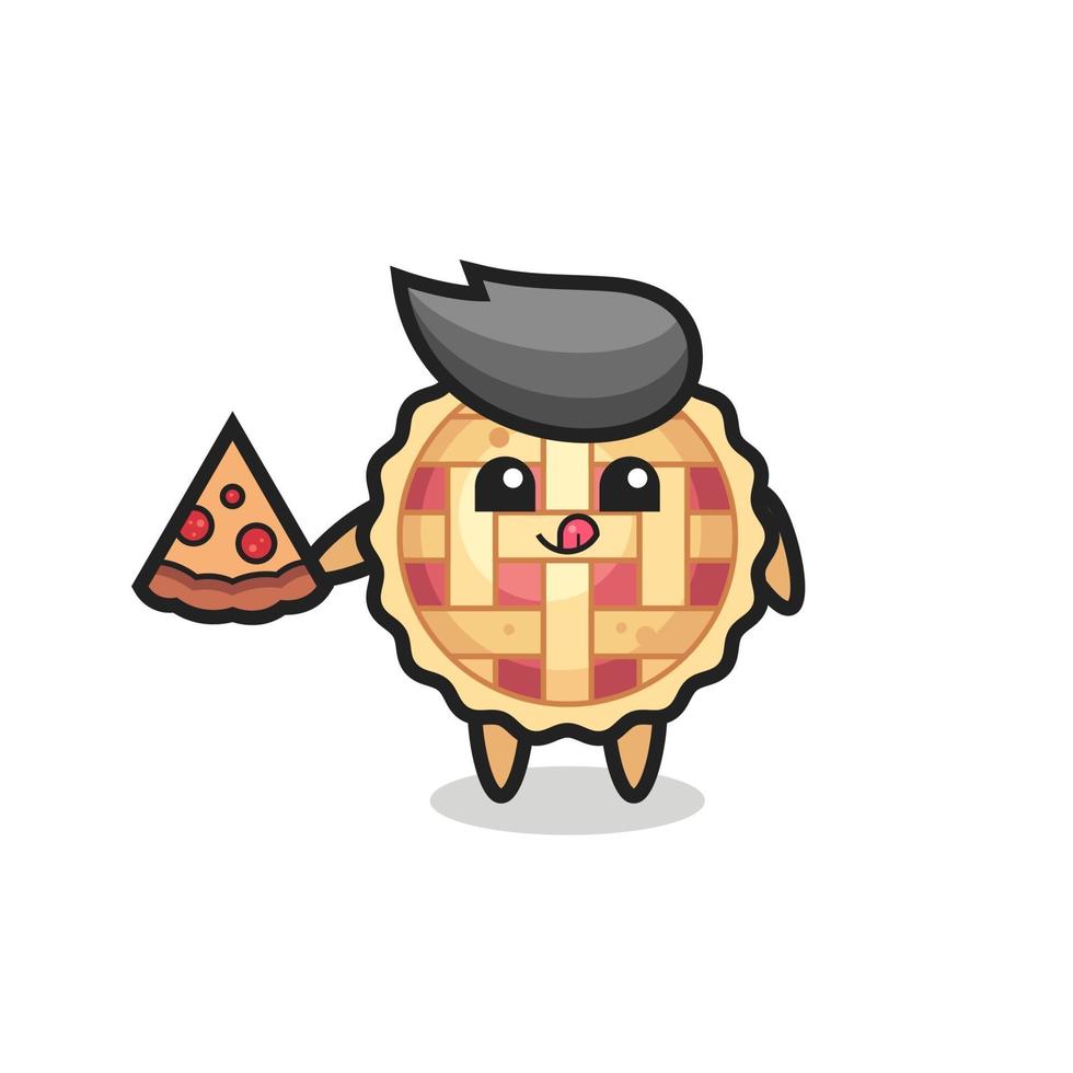 cute apple pie cartoon eating pizza vector