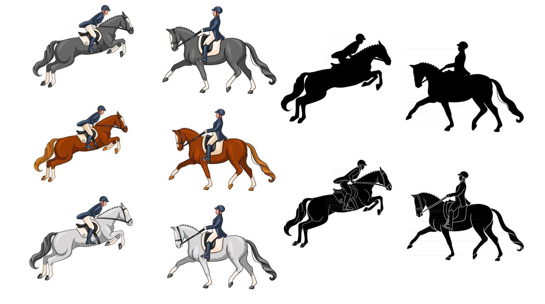 Horse Riding Woman Riding Dressage Horse in Cartoon Style vector