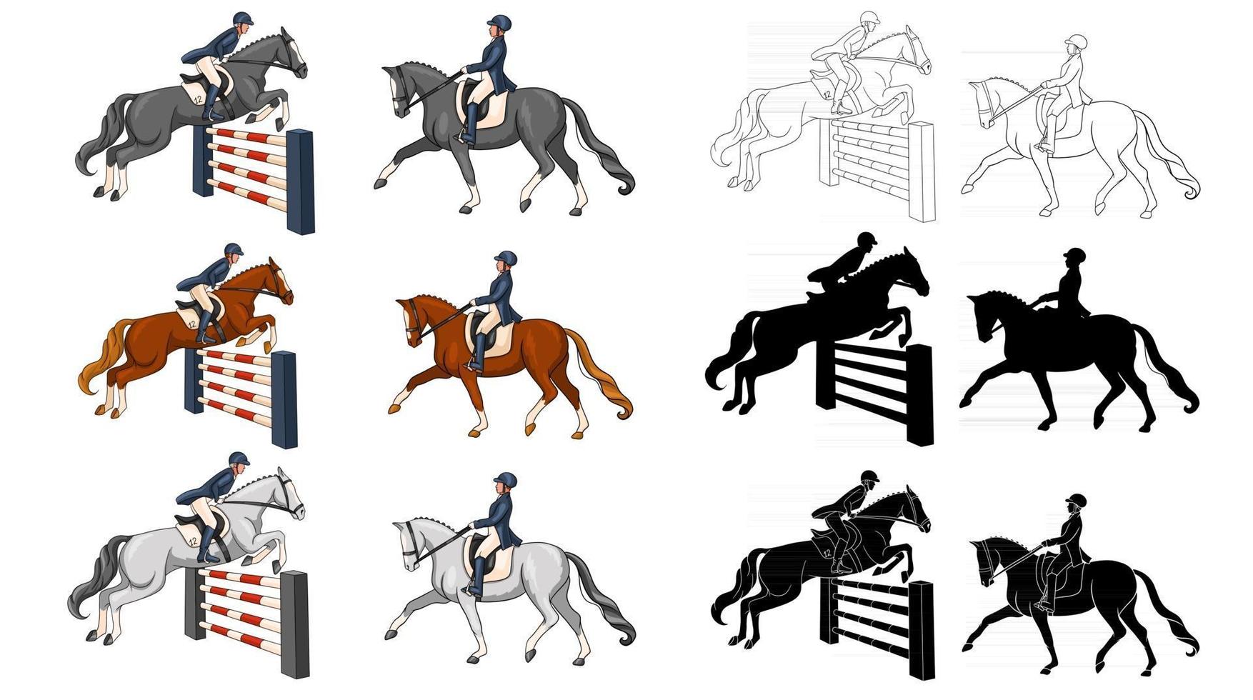 Horse Riding Woman Riding Dressage Horse in Cartoon Style vector