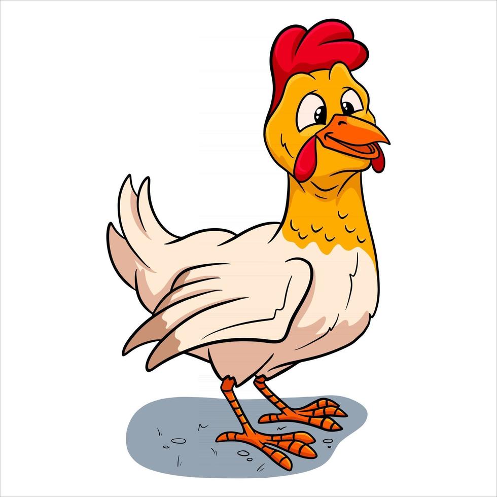 Pollo divertido personaje animal en estilo de dibujos animados vector