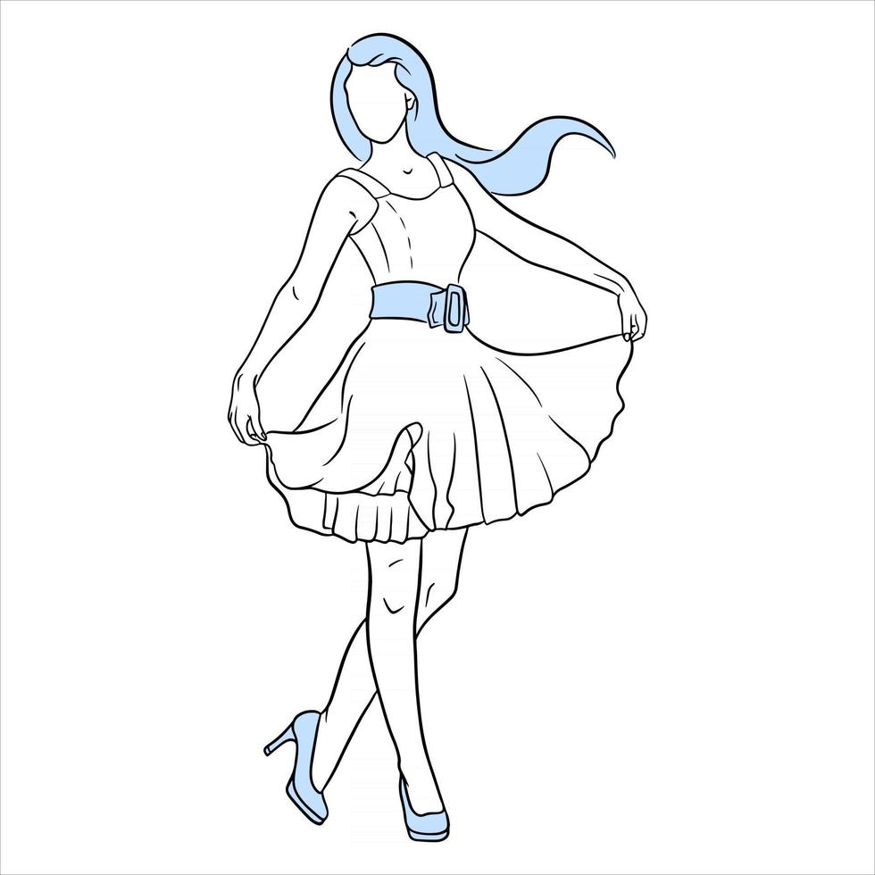 abstracción de una chica con tacones y un vestido. estilo de línea. Moda. vector