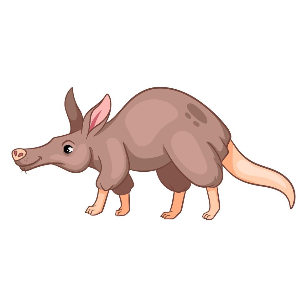 Animal character funny aardvark in cartoon style. vector
