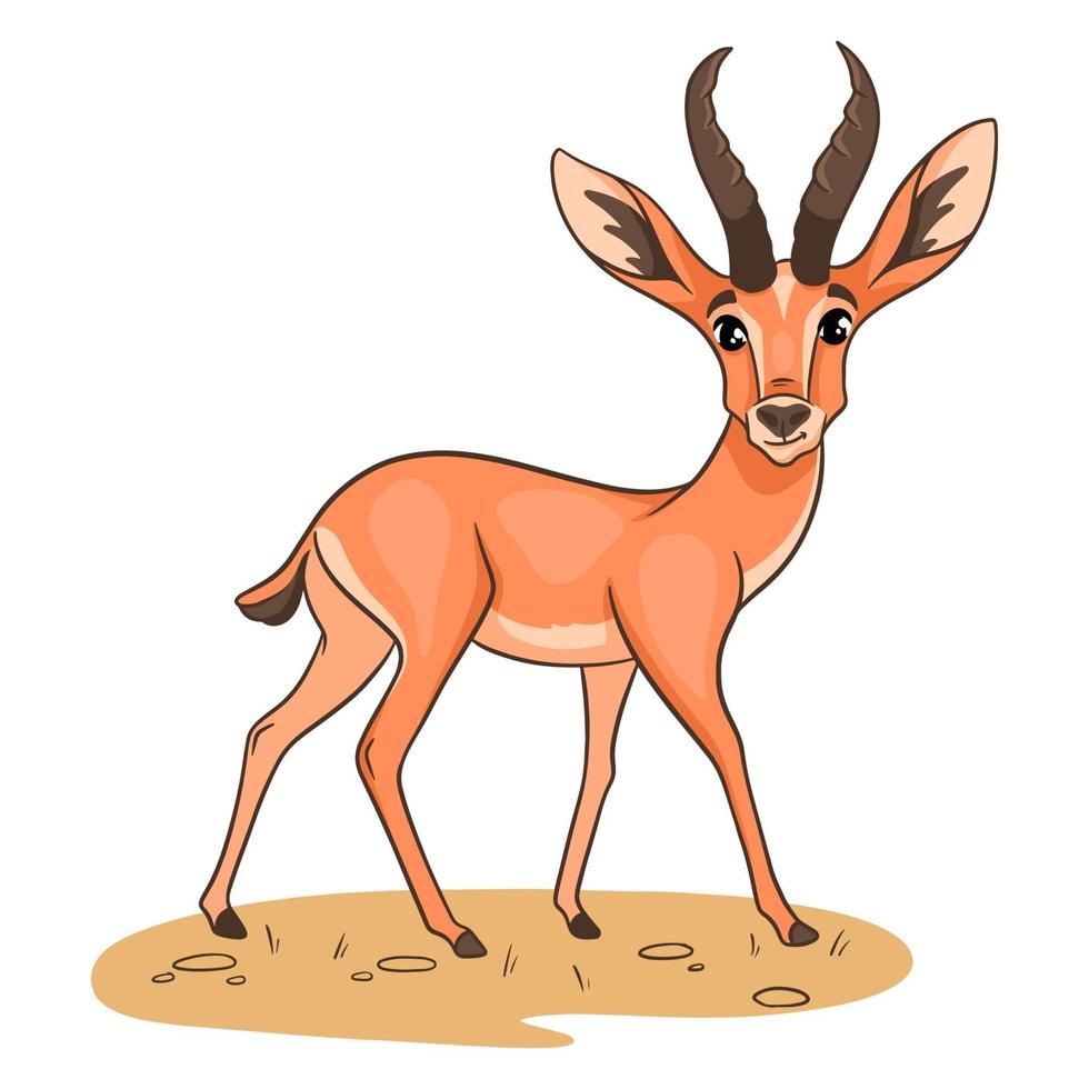 Animal character funny gazelle in cartoon style. vector