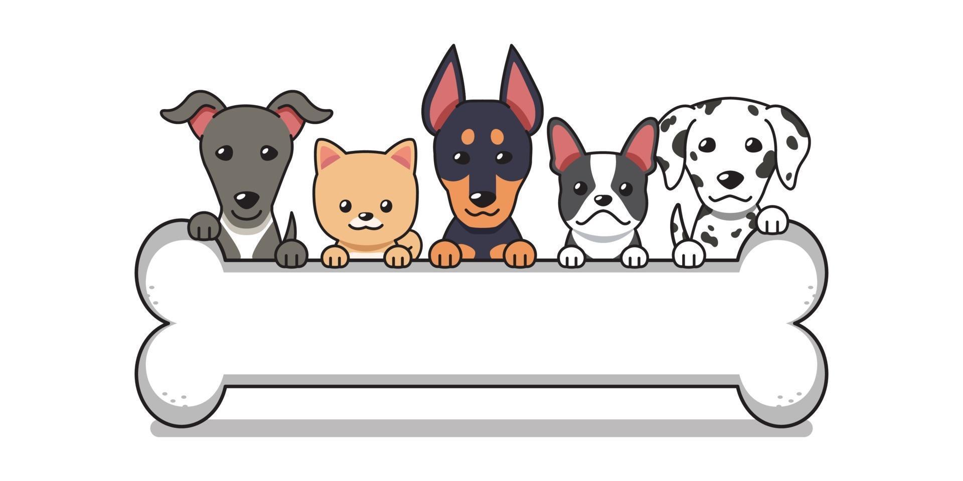 Vector de dibujos animados perros felices con hueso grande