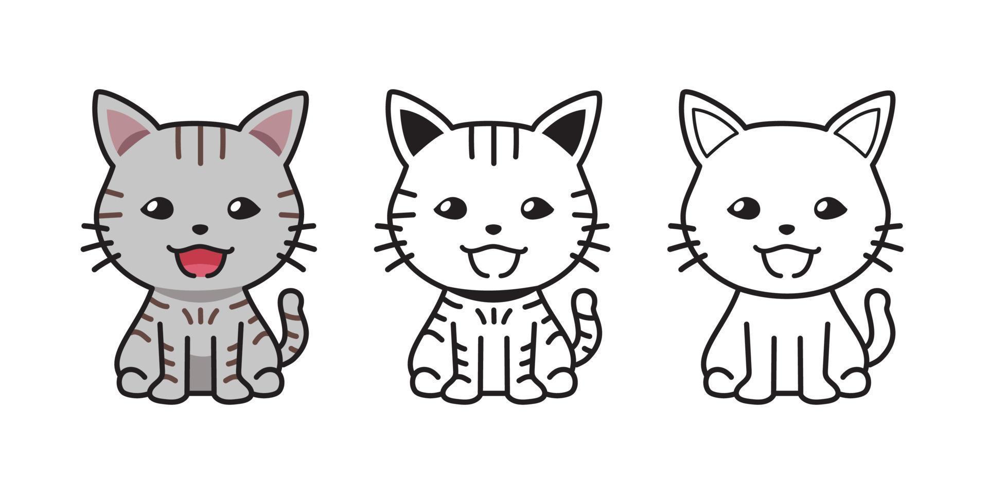 Set of vector character cartoon cute tabby cat