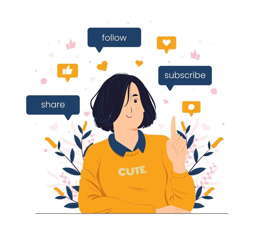 Girl pointing at social media as an influencer concept illustration vector