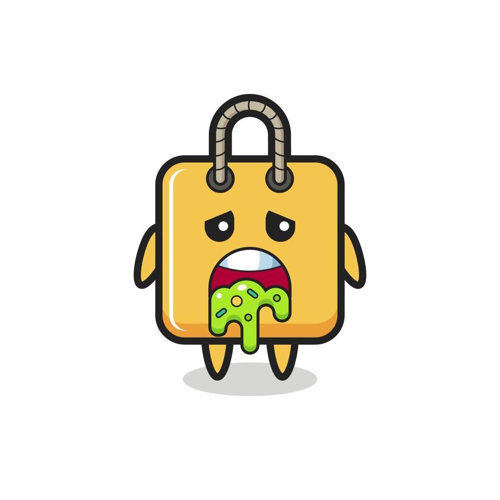 el lindo personaje de la bolsa de compras con vómito vector