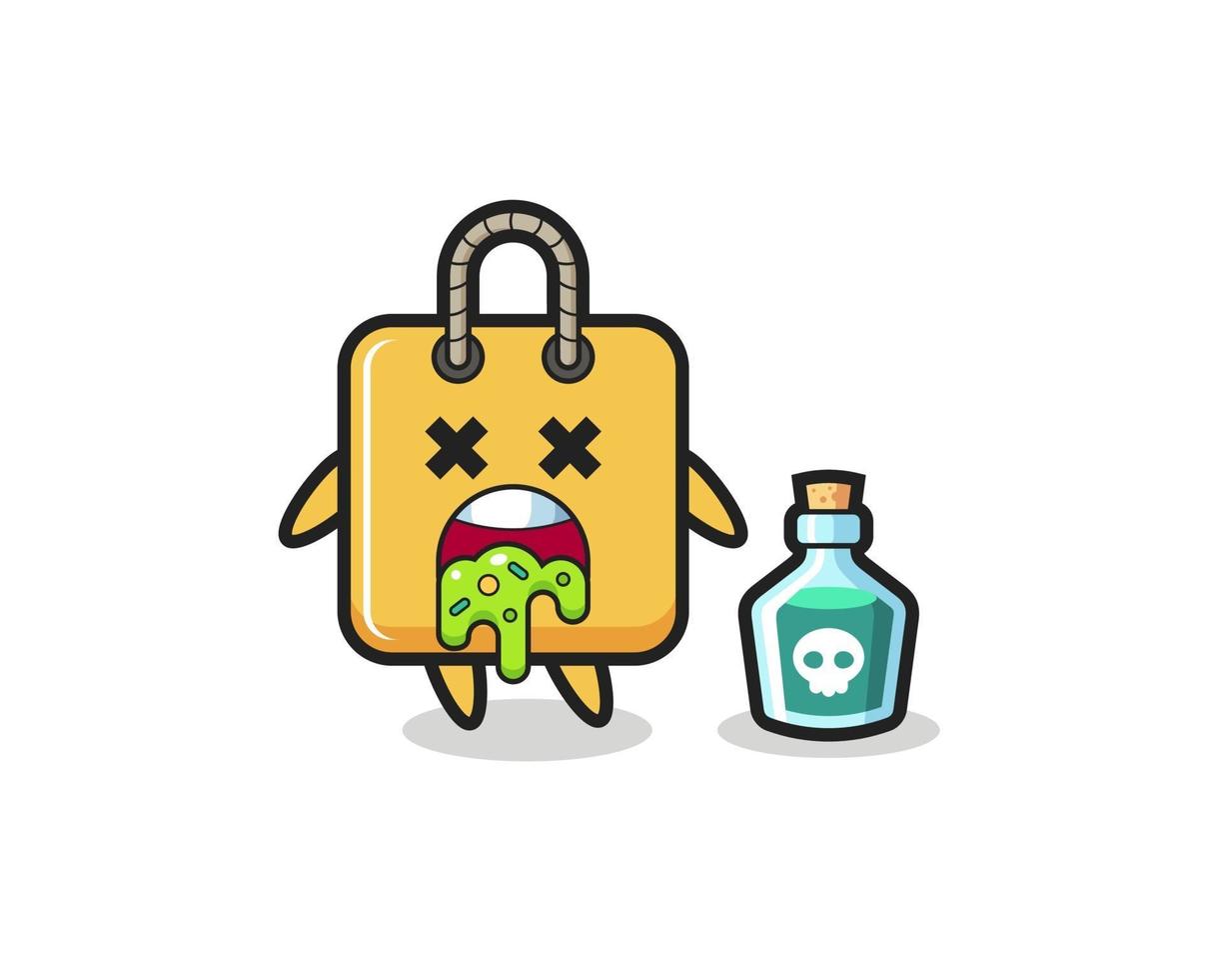 illustration of an shopping bag character vomiting due to poisoning vector
