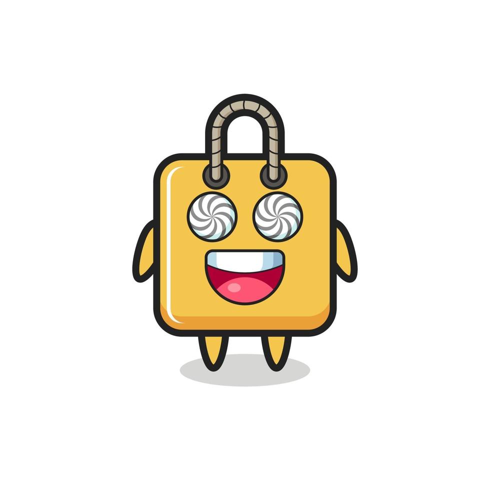 cute shopping bag character with hypnotized eyes vector