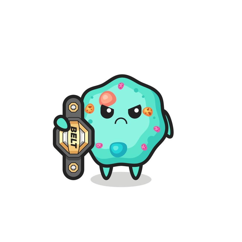 amoeba mascot character as a MMA fighter with the champion belt vector
