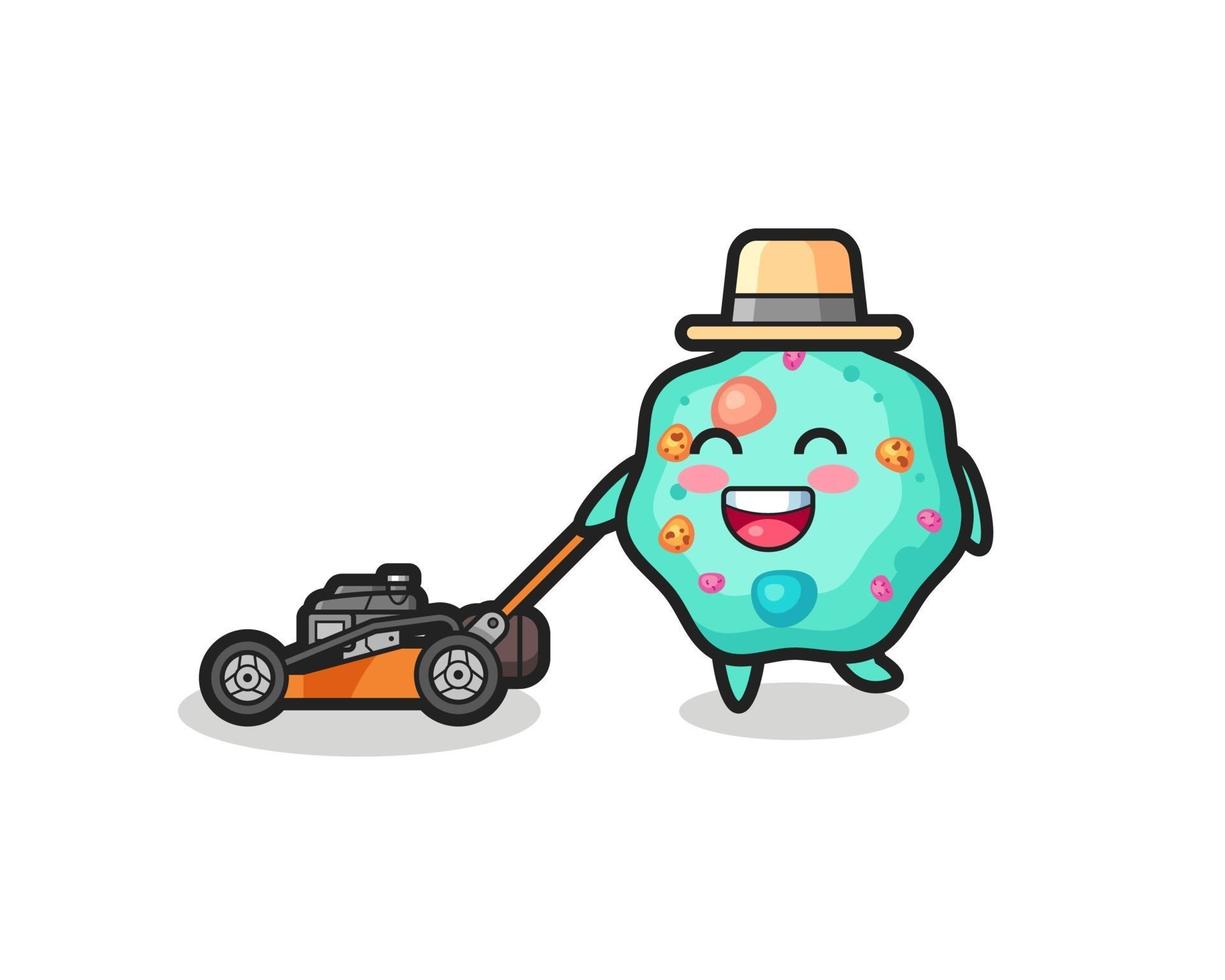 illustration of the amoeba character using lawn mower vector