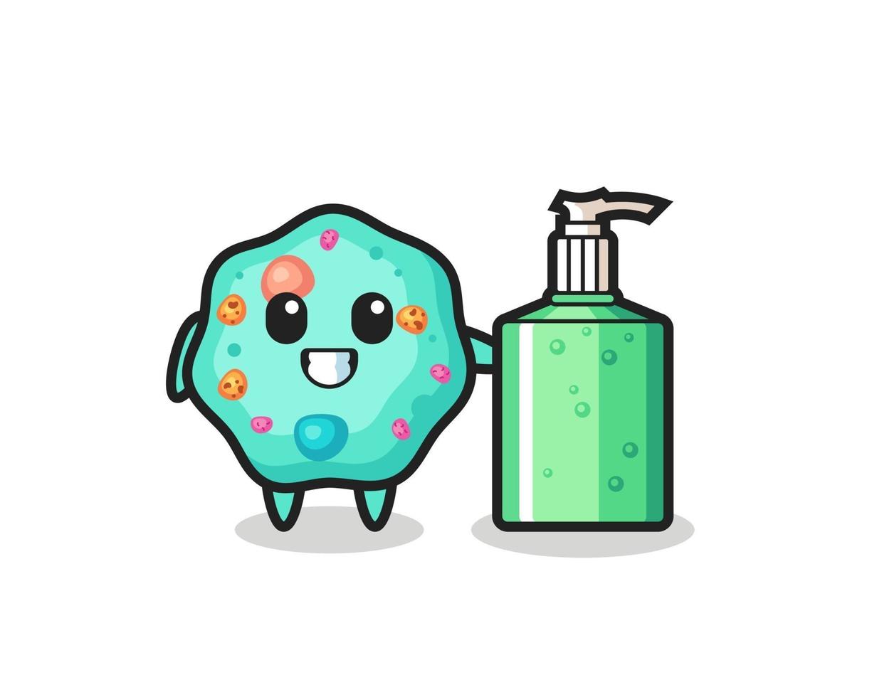 cute amoeba cartoon with hand sanitizer vector