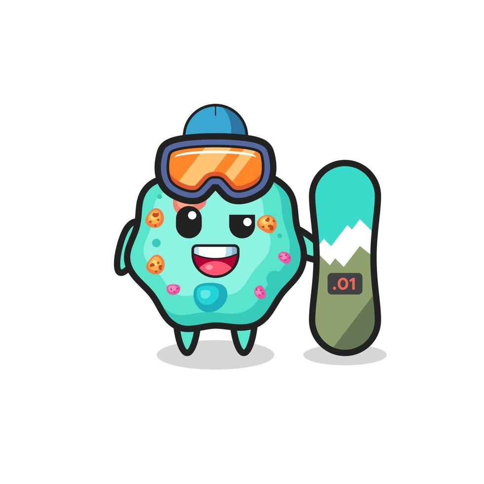 Illustration of amoeba character with snowboarding style vector