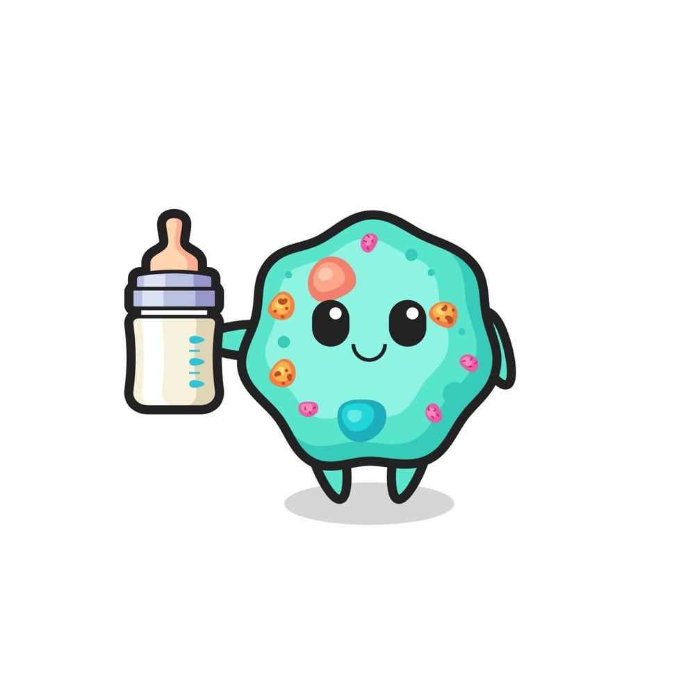 personaje de dibujos animados de ameba bebé con botella de leche vector