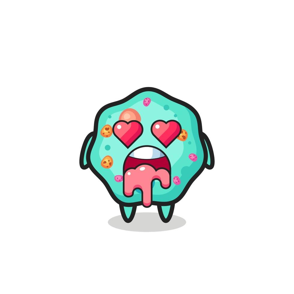 the falling in love expression of a cute amoeba with heart shaped eyes vector