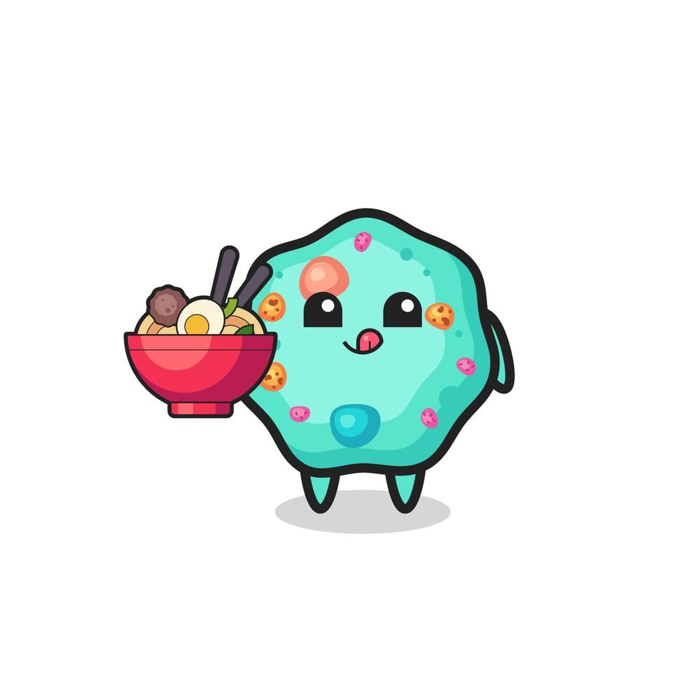 lindo personaje de ameba comiendo fideos vector