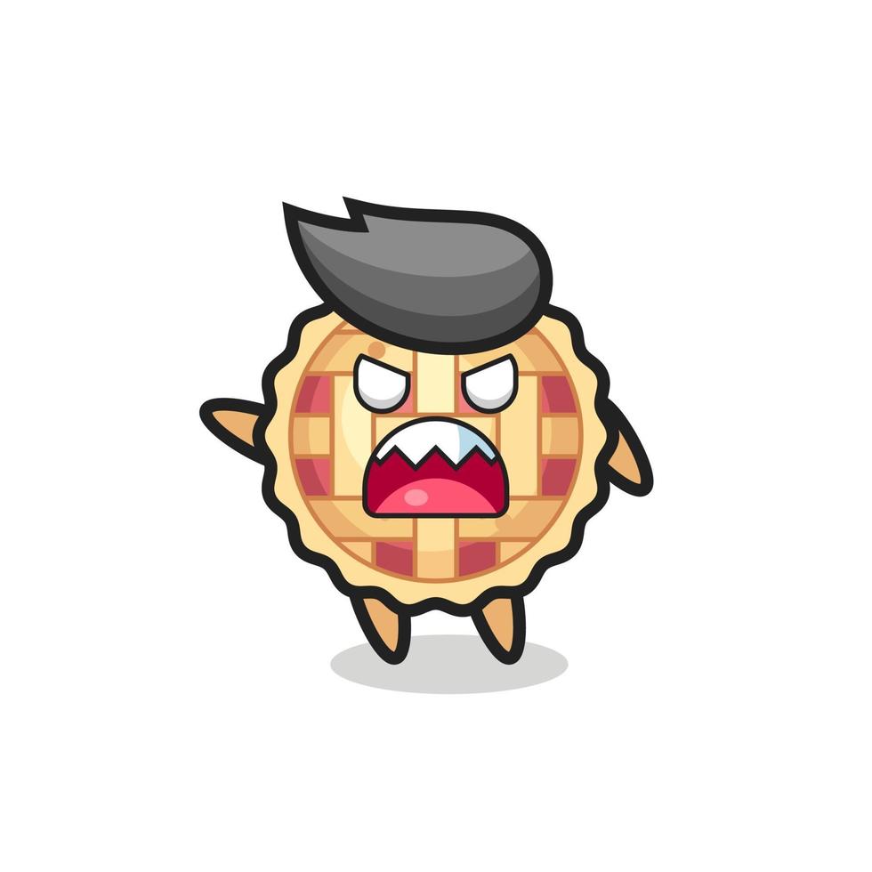 cute apple pie cartoon in a very angry pose vector