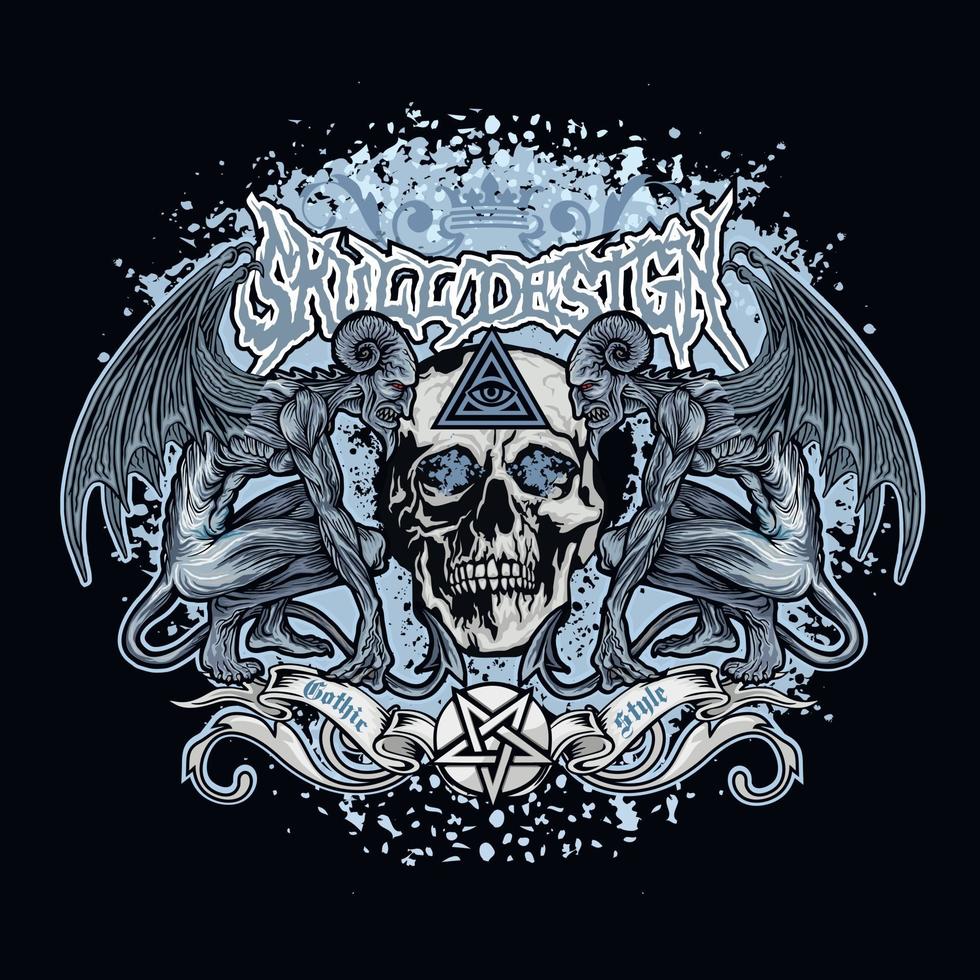 Signo gótico con calavera, camisetas de diseño vintage grunge vector