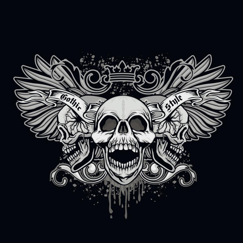 Signo gótico con calavera, camisetas de diseño vintage grunge vector