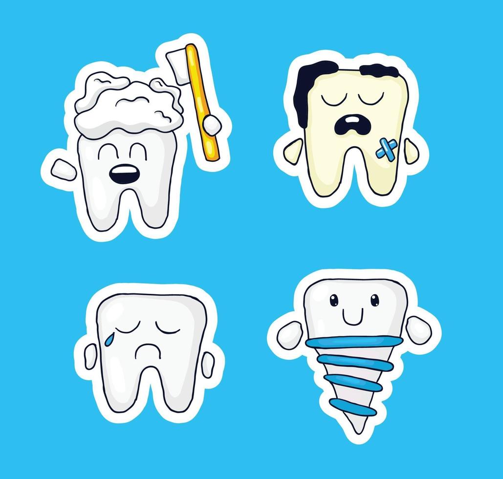 colorful hand drawn teeth expression sticker collection vector