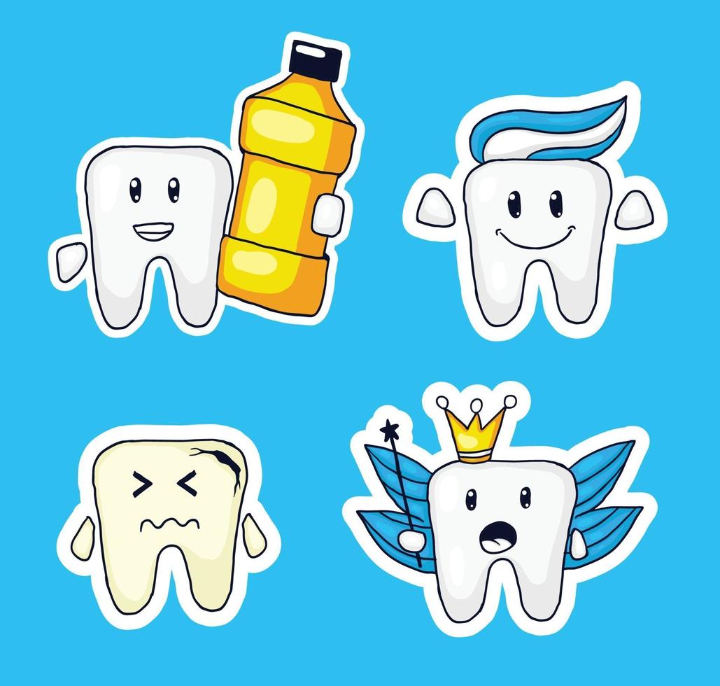 colorful hand drawn teeth expression sticker collection vector