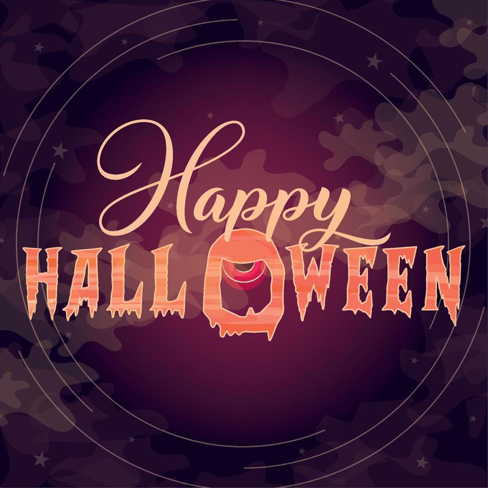 Glowing happy halloween text with a monster eye vector