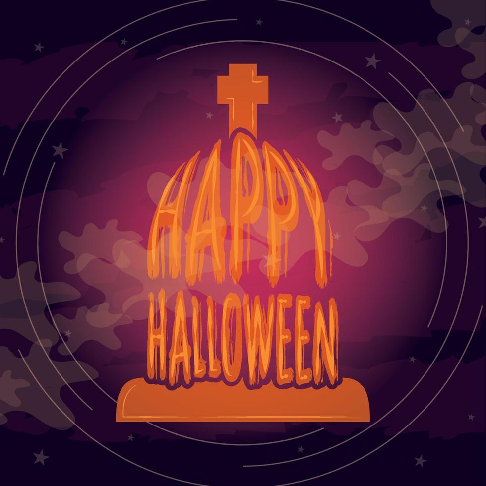 feliz halloween texto en una tumba brillante vector