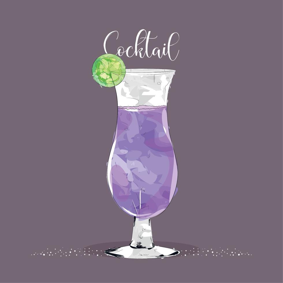 Isolated purple tropical cocktail with a lemon Vector