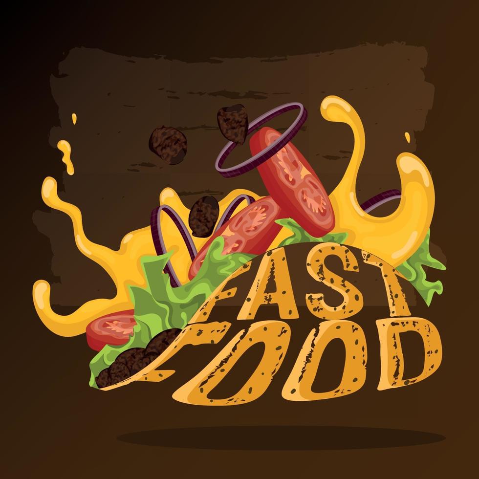 Isolated jumping taco with extra cheese fast food menu image Vector