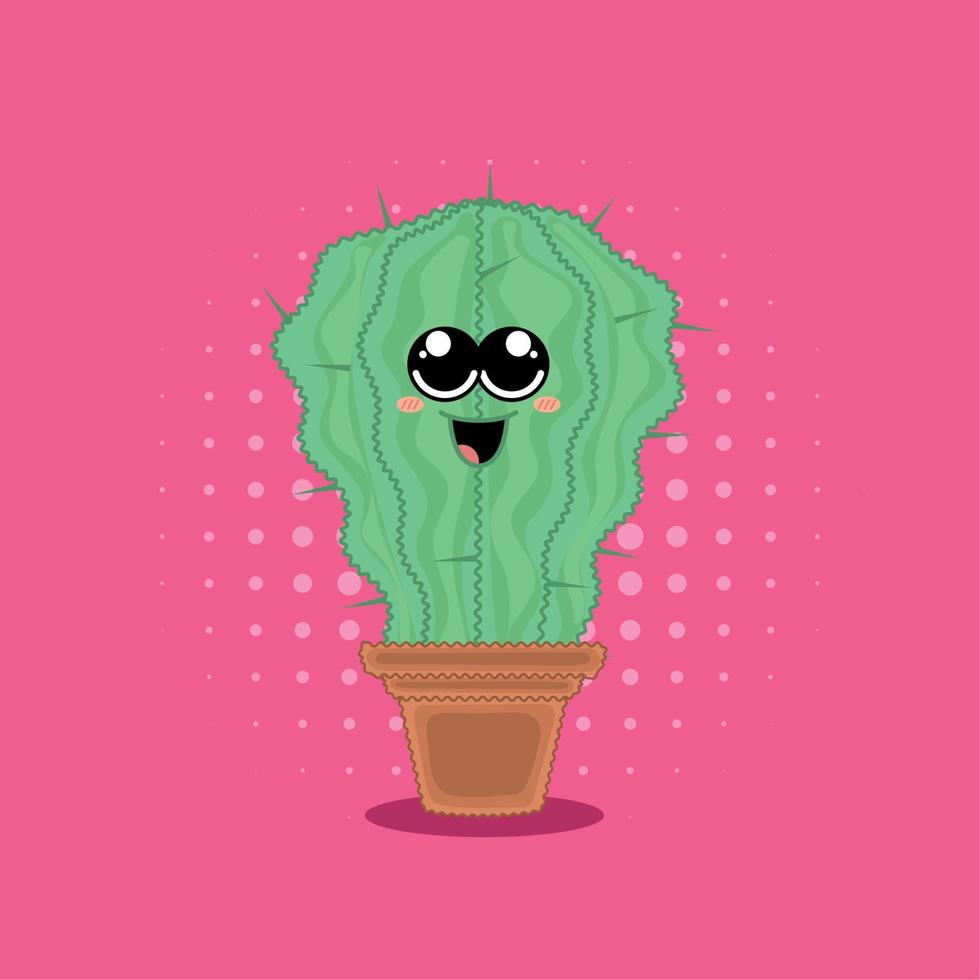 Feliz personaje de cactus kawaii con un gran vector de sonrisa