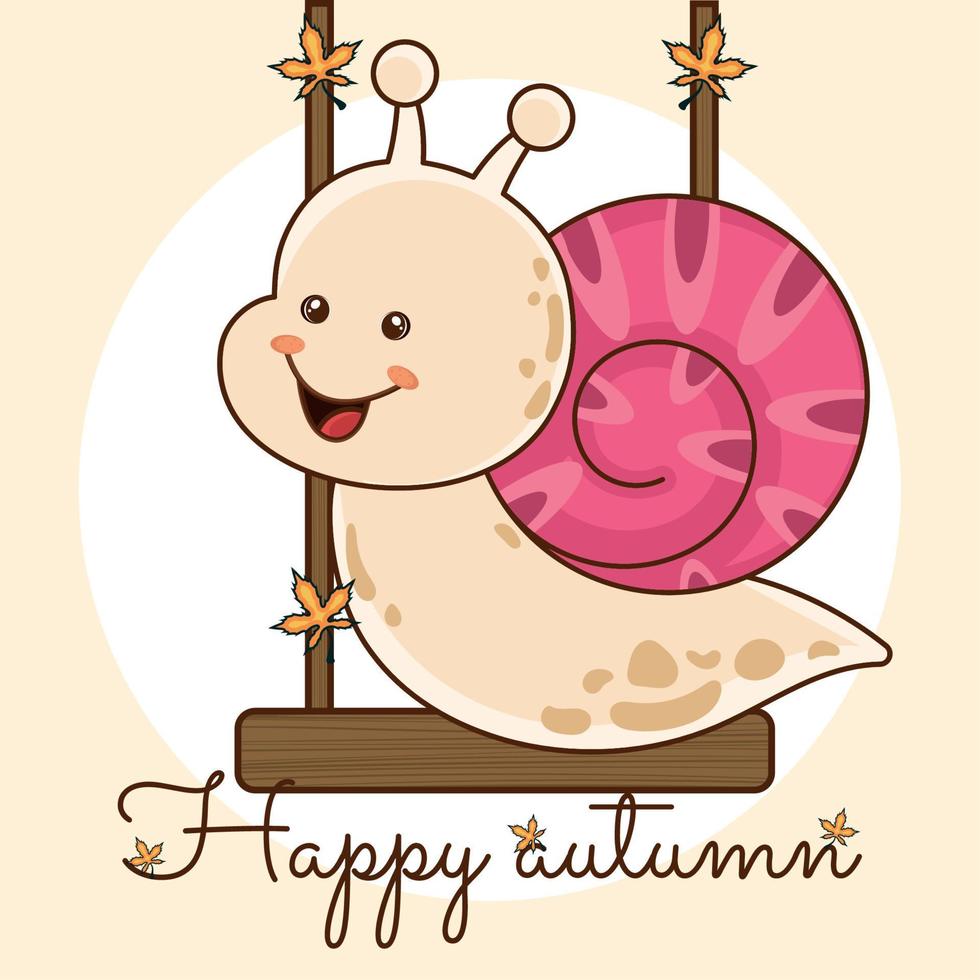 Happy snail on a swing Happy autumn image vector