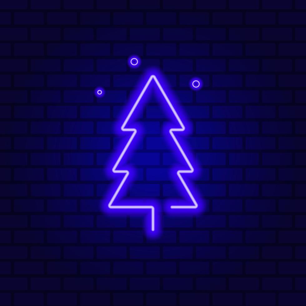 Fir tree neon sign. Christmas party advertisement design vector