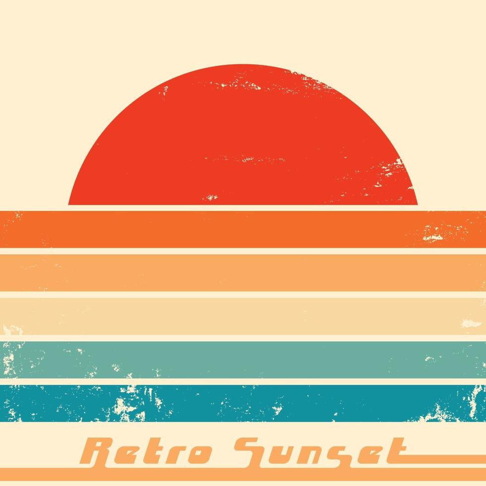 Retro Sunset poster with vintage grunge texture. Vector illustration.