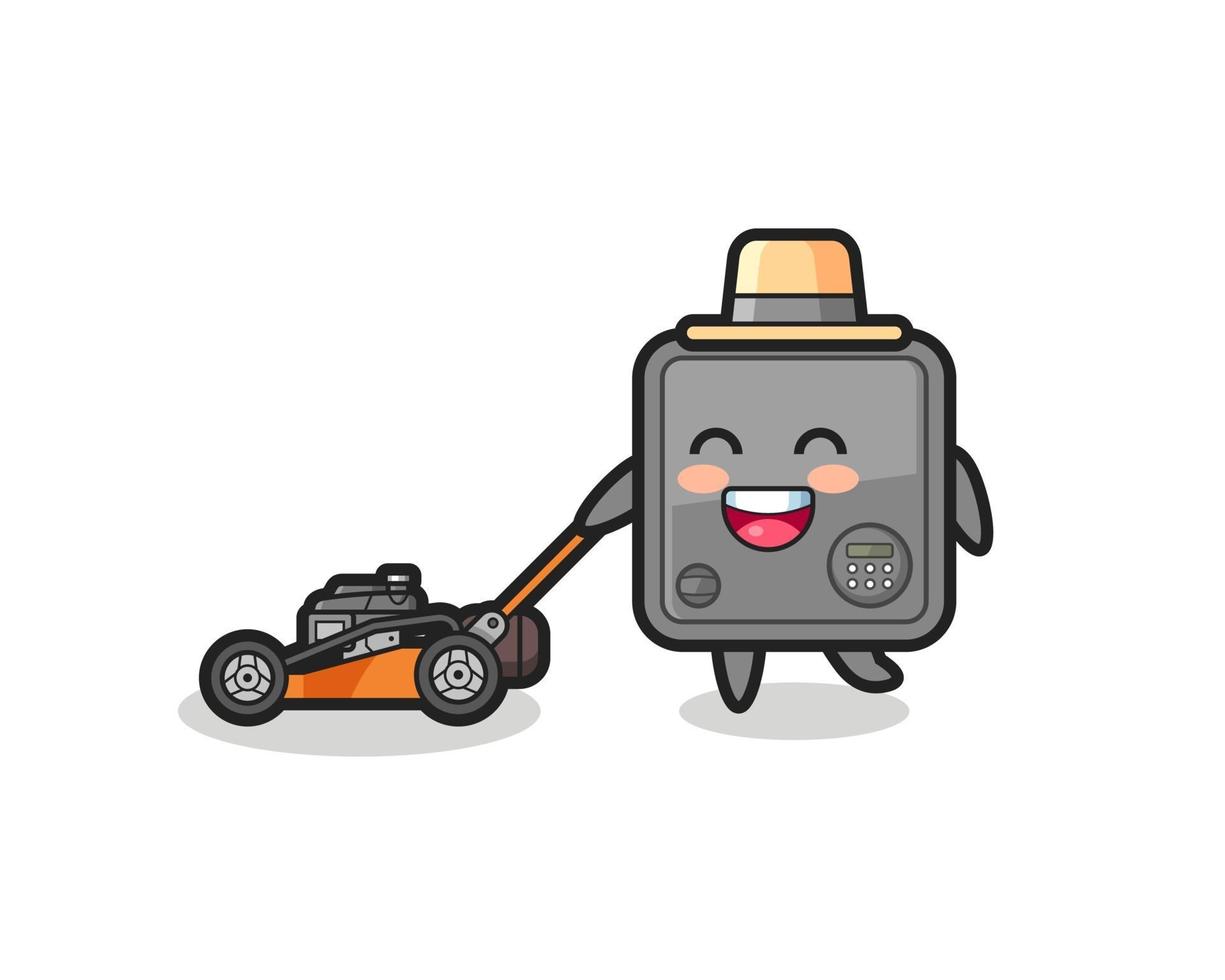 illustration of the safe box character using lawn mower vector