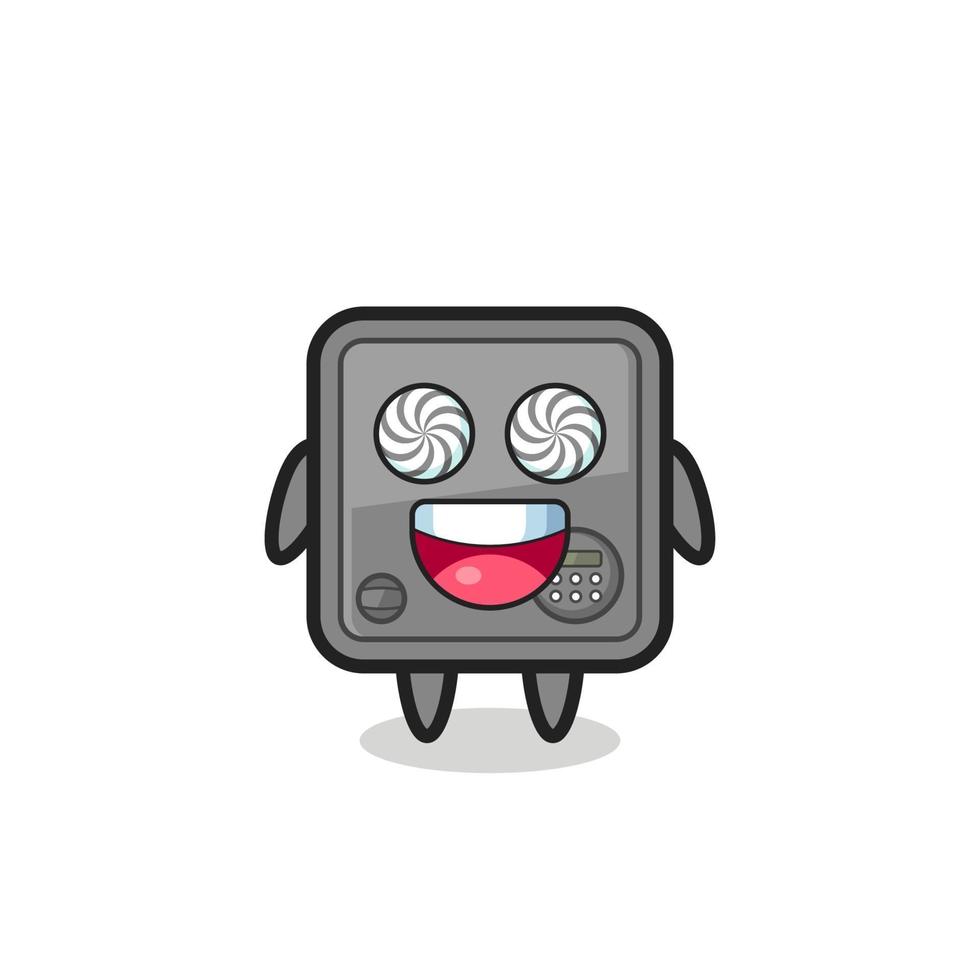 cute safe box character with hypnotized eyes vector
