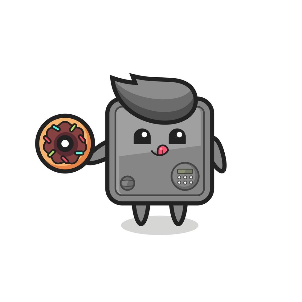 illustration of an safe box character eating a doughnut vector