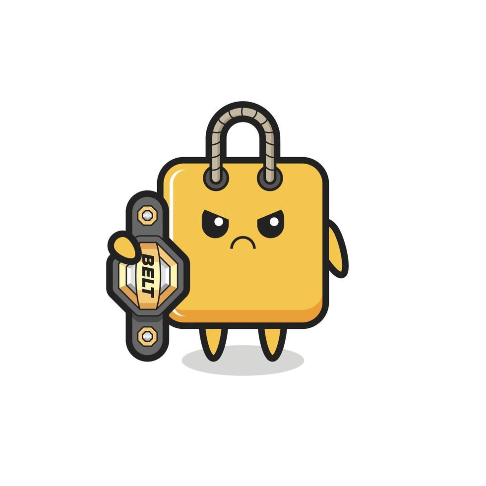 shopping bag mascot character as a MMA fighter with the champion belt vector