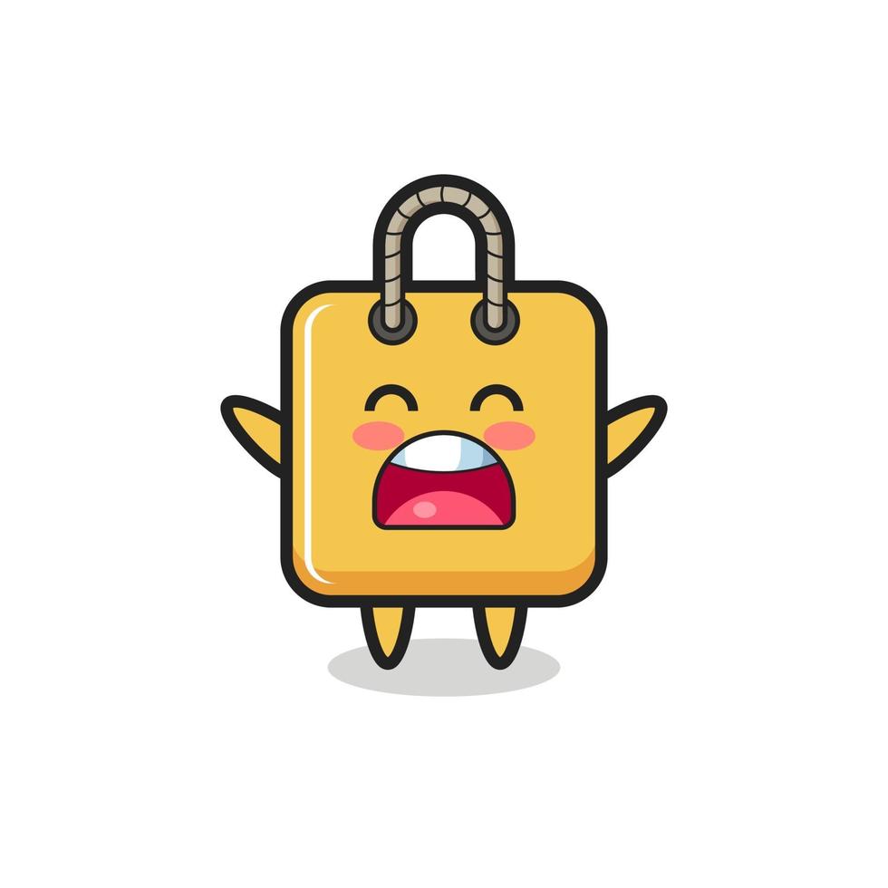 cute shopping bag mascot with a yawn expression vector