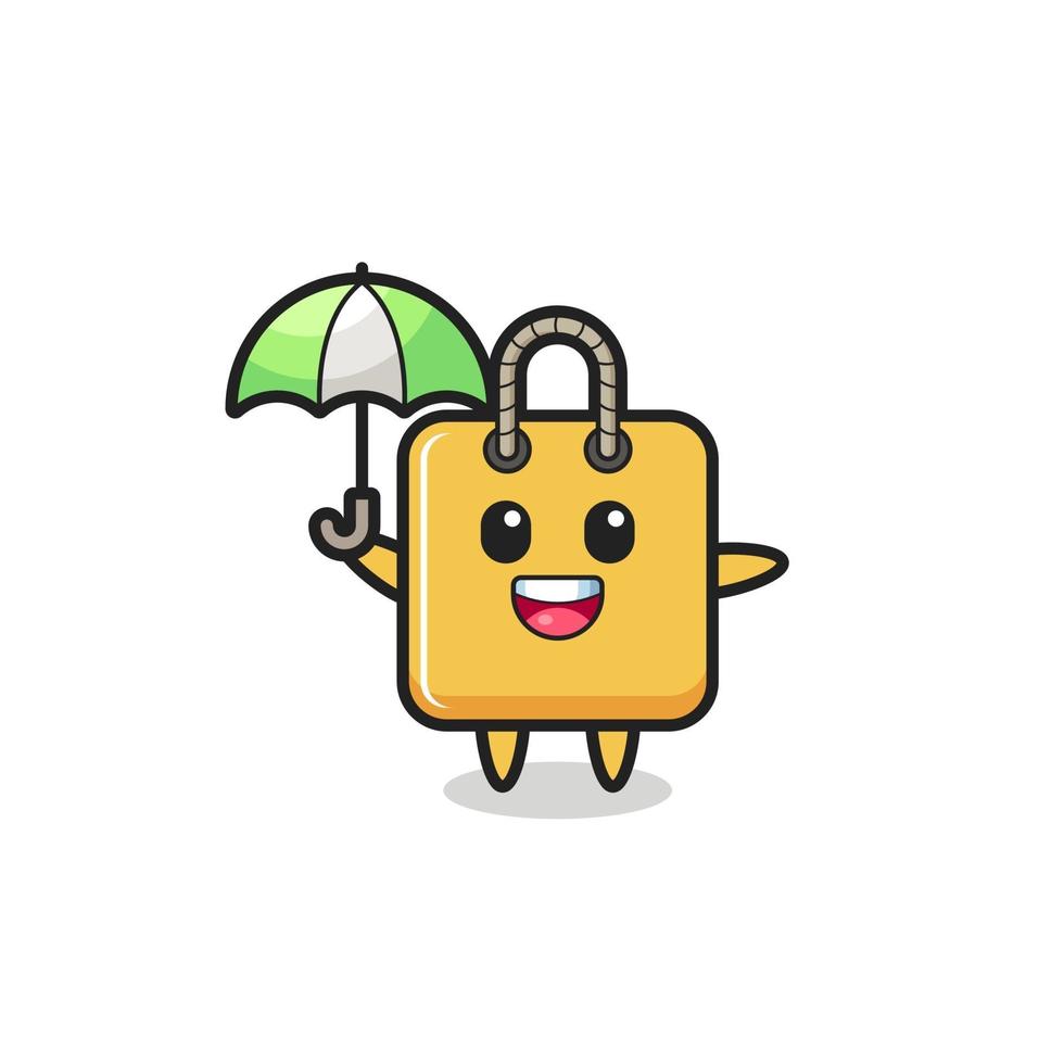 cute shopping bag illustration holding an umbrella vector